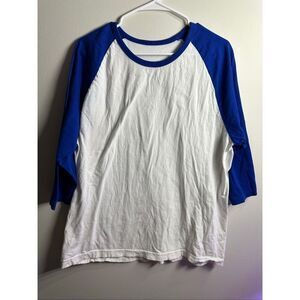 Men's Large 3/4 Sleeve Casual Raglan Jersey Baseball T-shirt Royal Blue/ White